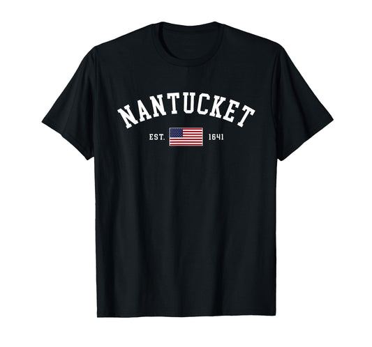 Nantucket Massachusetts July 4th US Flag Retro Throwback T-Shirt