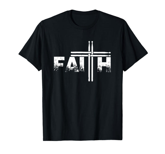 Faith Drum Stick Cross Christian God Jesus Fun Drummer T-Shirt