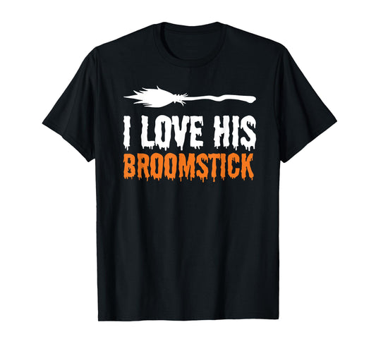 I Love His Broomstick I Love Her Pumpkins Halloween Couples T-Shirt