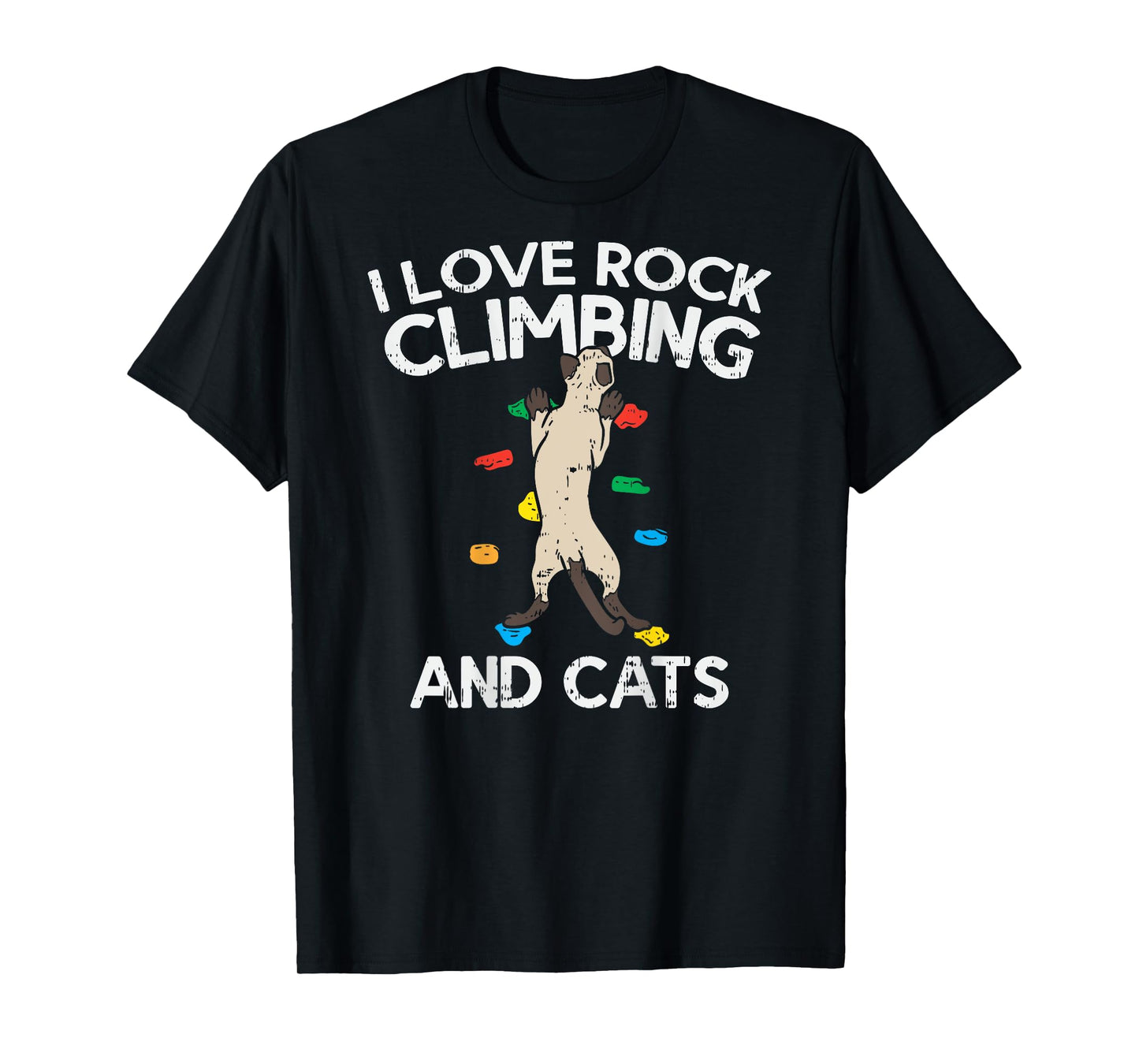 I Love Rock Climbing & Cats (on back) Cute Climbing T-Shirt