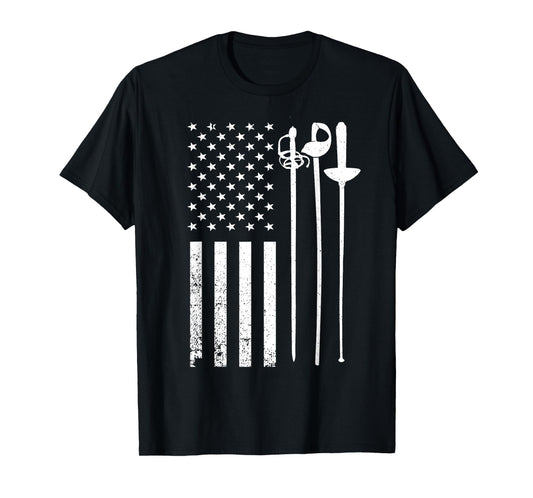 Cool Fencing Art For Men Women American Flag Fencing Coach T-Shirt
