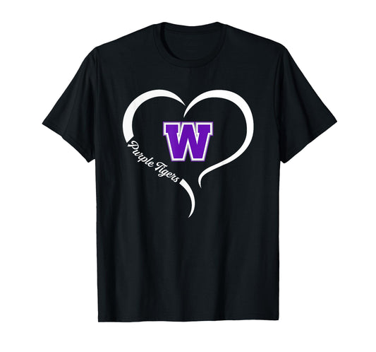 Watertown Purple Tigers Logo Half Heart Slogan HS T-Shirt