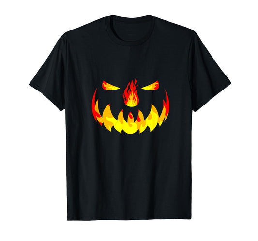 Pumpkin Jack O Lantern Fire Face Halloween Men Boys Kids T-Shirt