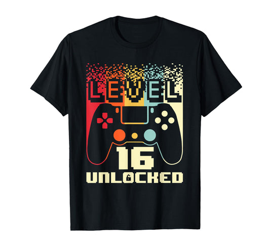 16th Birthday For Boys Level 16 Unlocked Gamer 16 Year Old T-Shirt