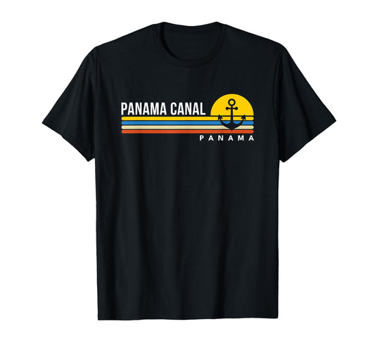 Panama Canal T Shirts for Men Women Anchor Unisex-Adult Vintage Retro Graphic T-Shirt Black Small Crew Neck Short Sleeve