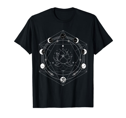 Black Lotus Moon Flower Phases Yoga T-Shirt