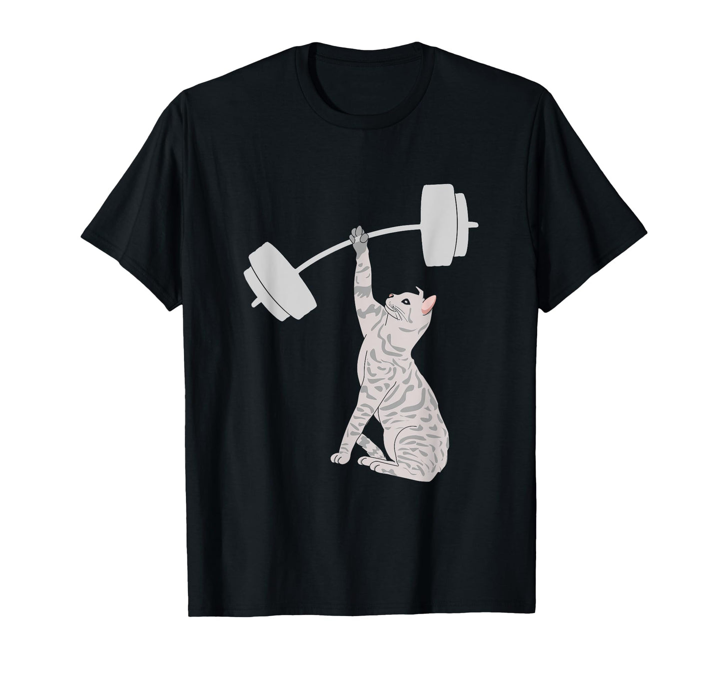 Cat Deadlifting Funny Fitness Gym Lover Cat BarBell T-Shirt