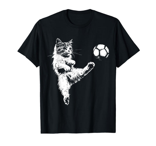 Funny Cat Soccer Ball Graphic Men Women Girls Kids T-Shirt