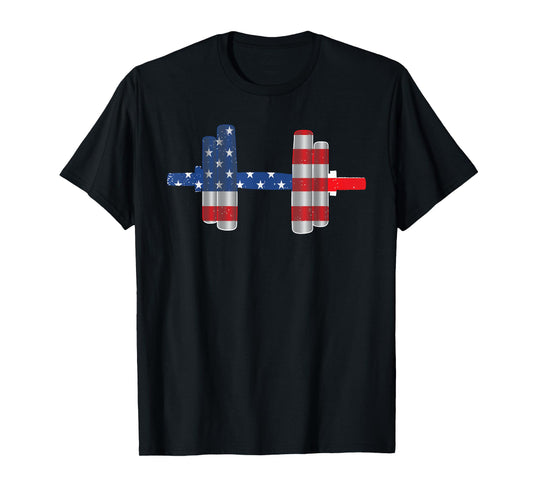 4th Of July Weightlifting Dumbbell Vintage American Flag T-Shirt