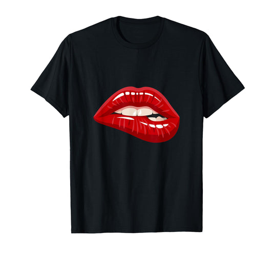 Men's Women's Graphic Tees - Red Biting Lips Short Sleeve T-Shirt