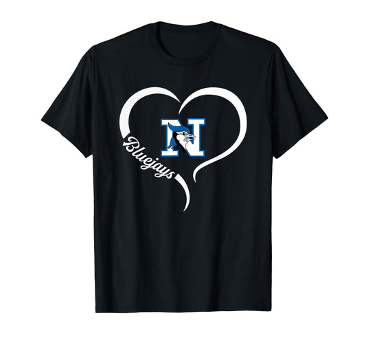 Needville Bluejays Logo Half Heart Slogan HS T-Shirt