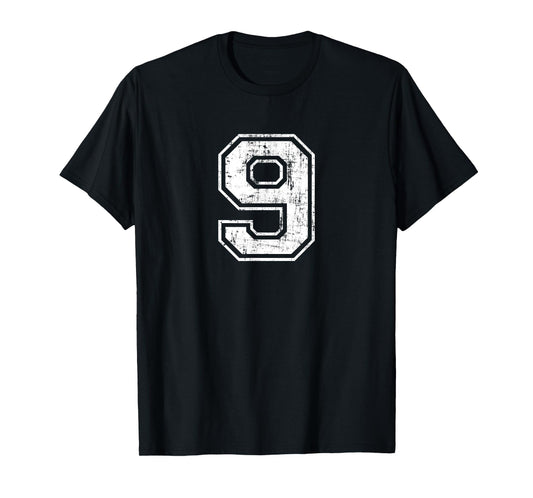 Number 9 Nine Distressed Vintage Sports Training Practice T-Shirt