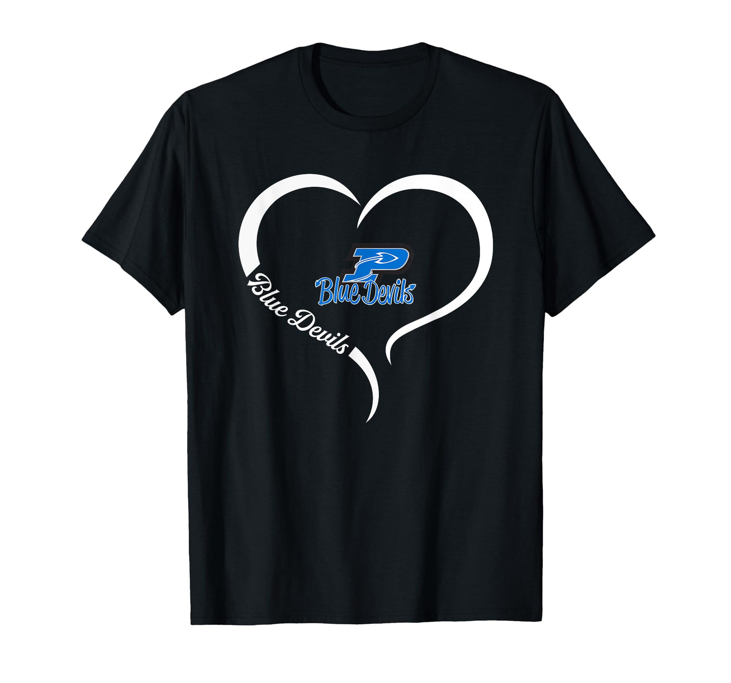 Plattsmouth Blue Devils Logo Half Heart Slogan HS T-Shirt