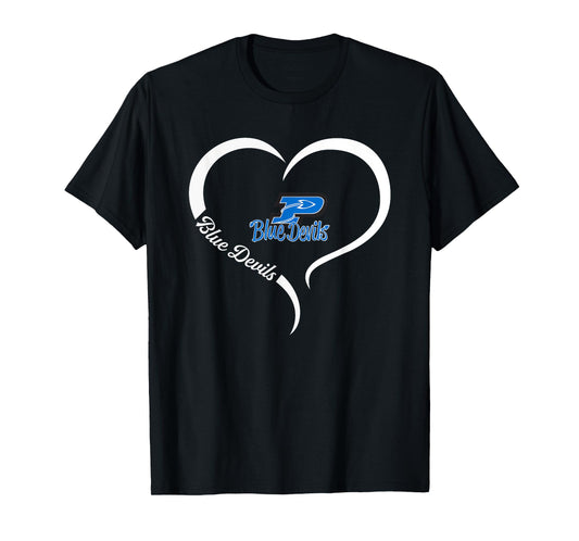 Plattsmouth Blue Devils Logo Half Heart Slogan HS T-Shirt