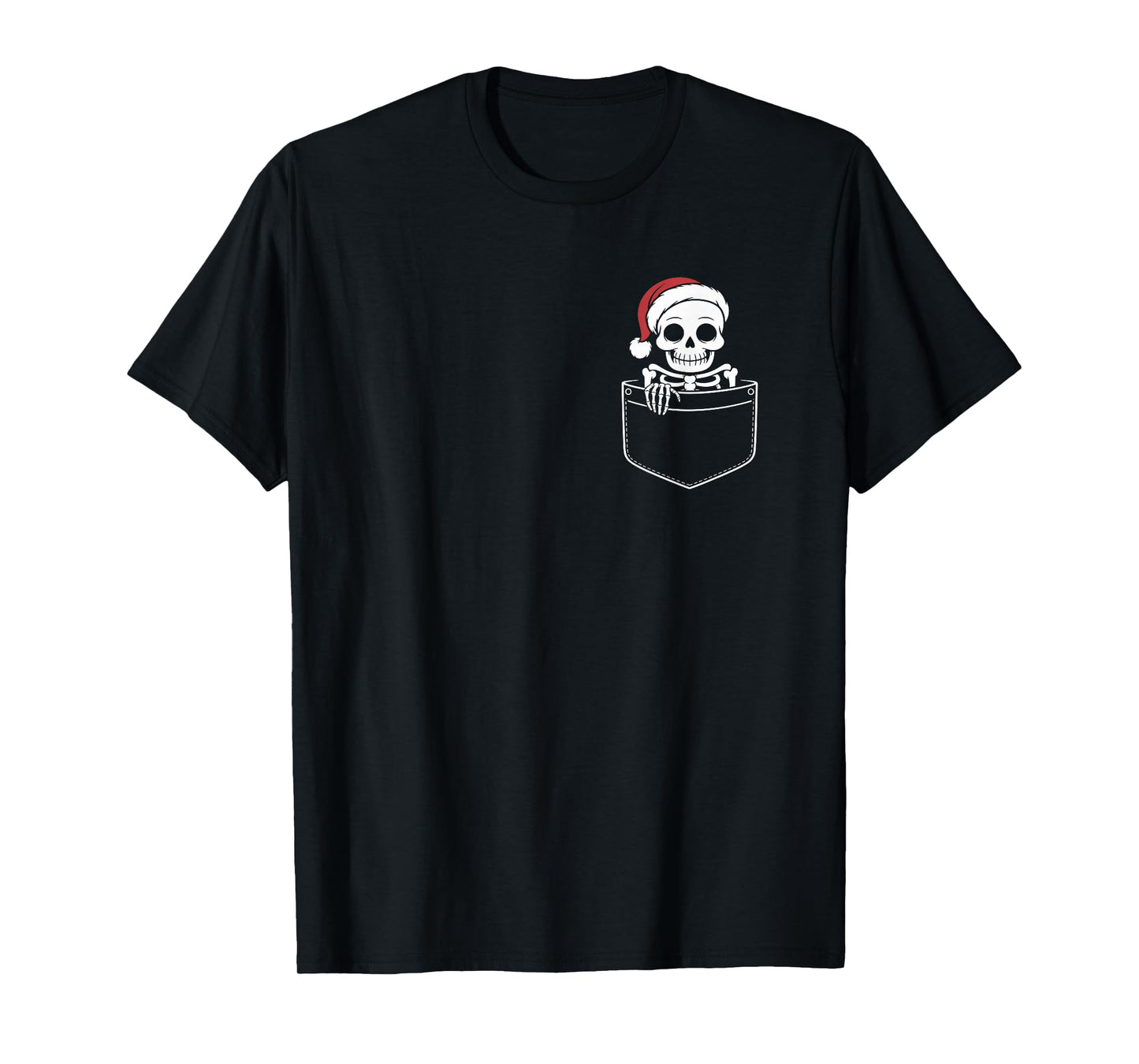 Christmas Skeleton Pocket, Cute Skeleton Wearing Santa hat T-Shirt