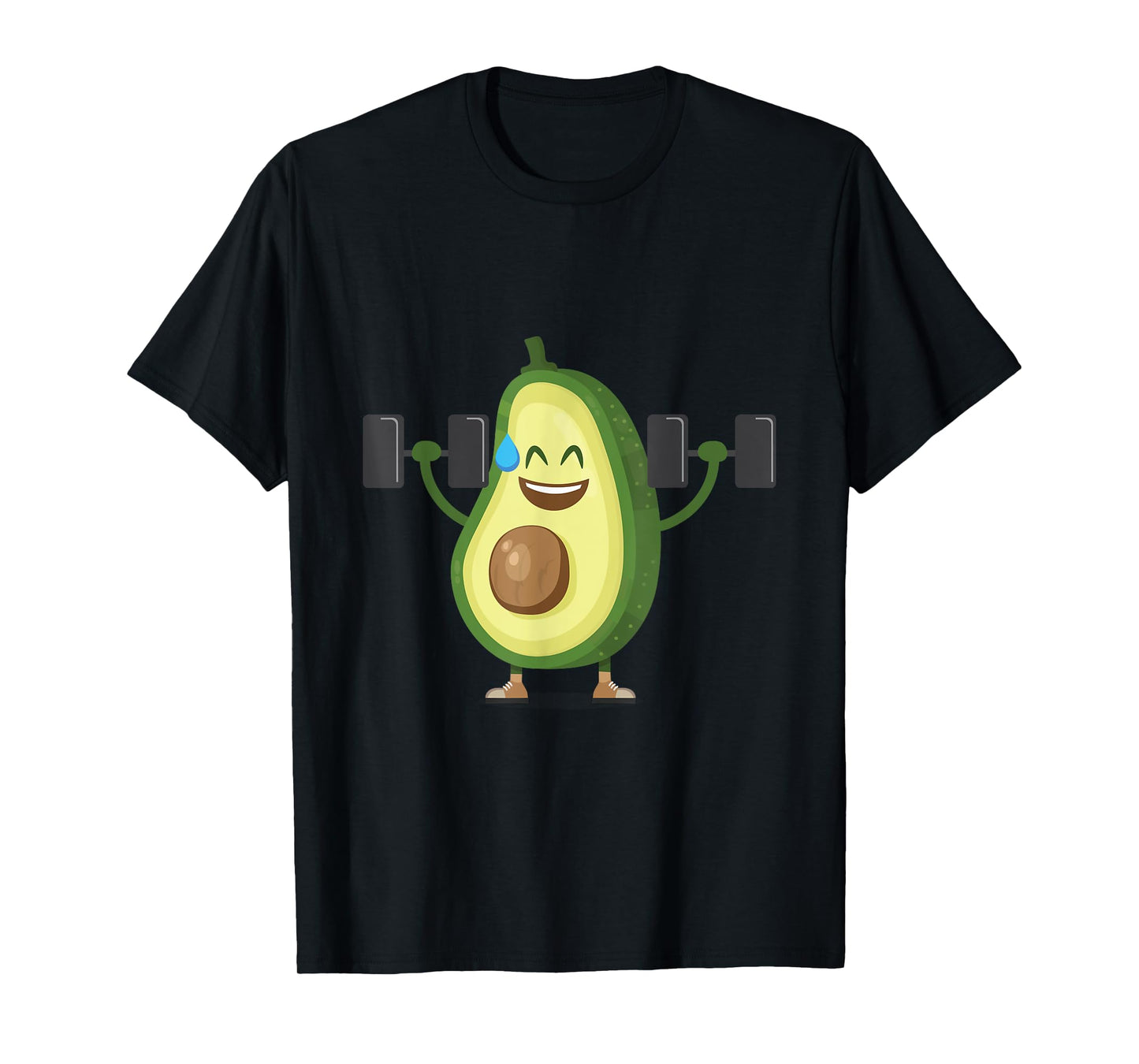 Happy Avocado Lifting Weights Workout, Funny Cartoon T-Shirt