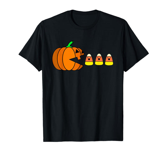 Funny Halloween Pumpkin Eating Candy Corn Gamer Men Kids T-Shirt