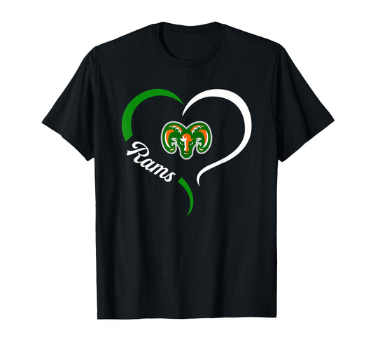 Eastside Rams Logo Half Heart Slogan HS T-Shirt