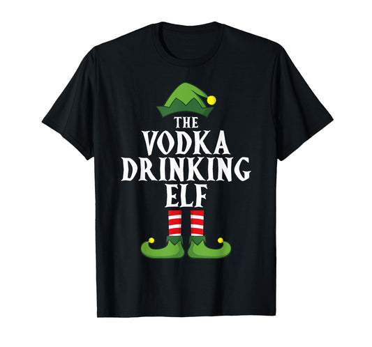 Vodka Drinking Elf Christmas Pajama Family Group Matching T-Shirt