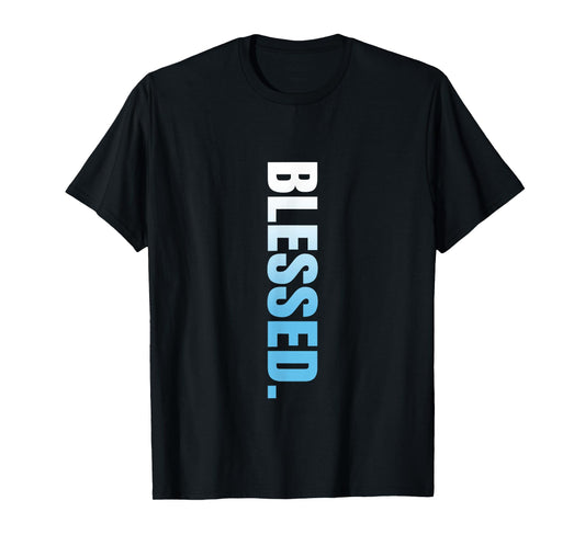 Blue Blessed. Vertical Blue Color Graphic T-Shirt