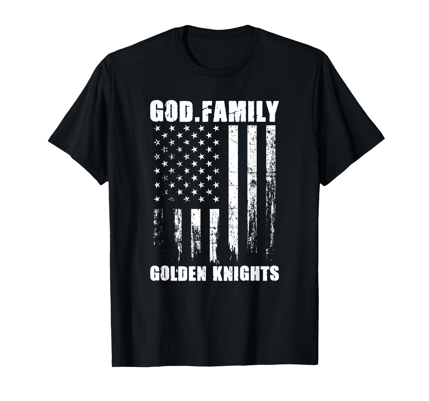 God. Family. Golden Knights. Vintage USA Flag T-Shirt