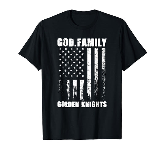 God. Family. Golden Knights. Vintage USA Flag T-Shirt
