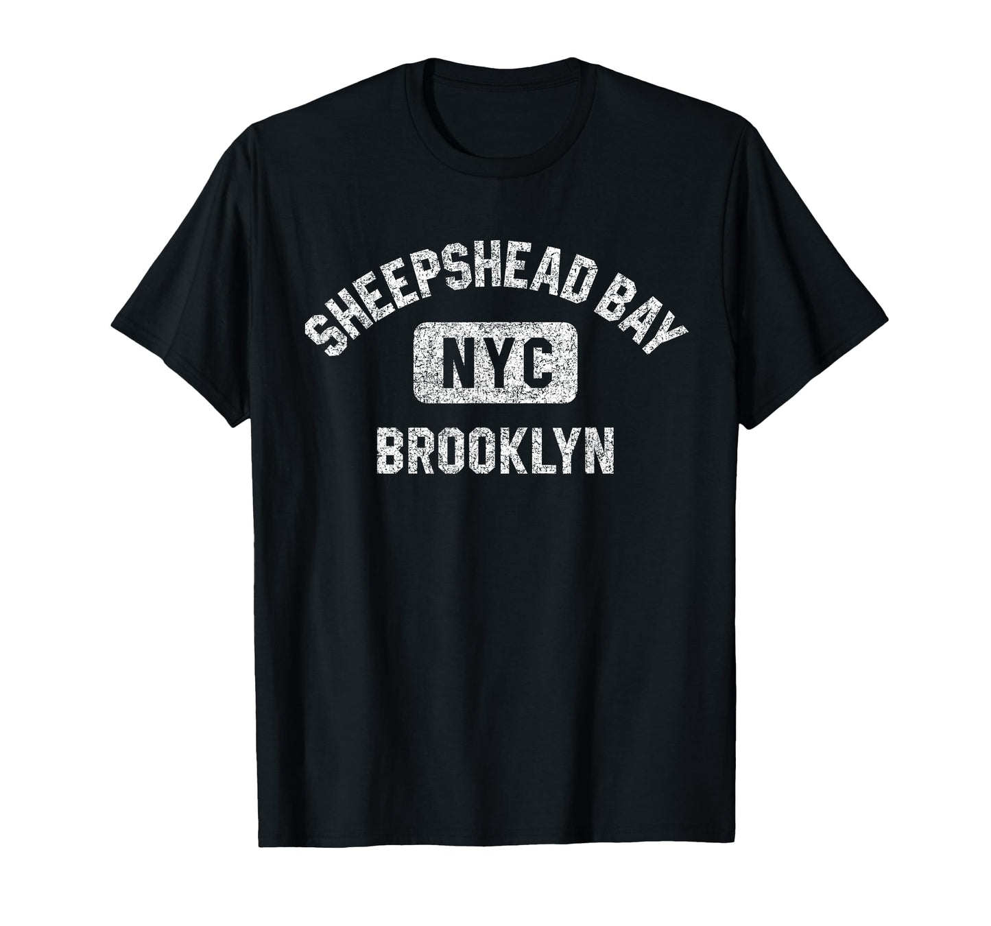 Sheepshead Bay Brooklyn NYC Gym Style Distressed White Print T-Shirt