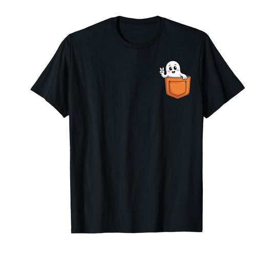 Halloween Ghost Spooky Season Costume Pocket Men Women Kids T-Shirt