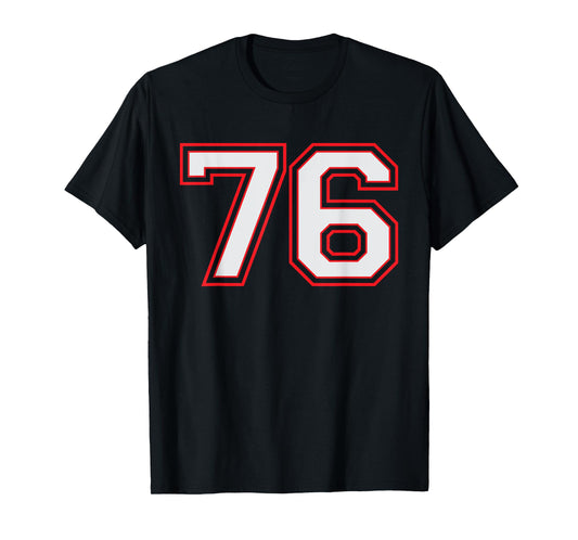 Red Number 76 Sports Player Jersey Fun Game Winner #76 Lucky T-Shirt
