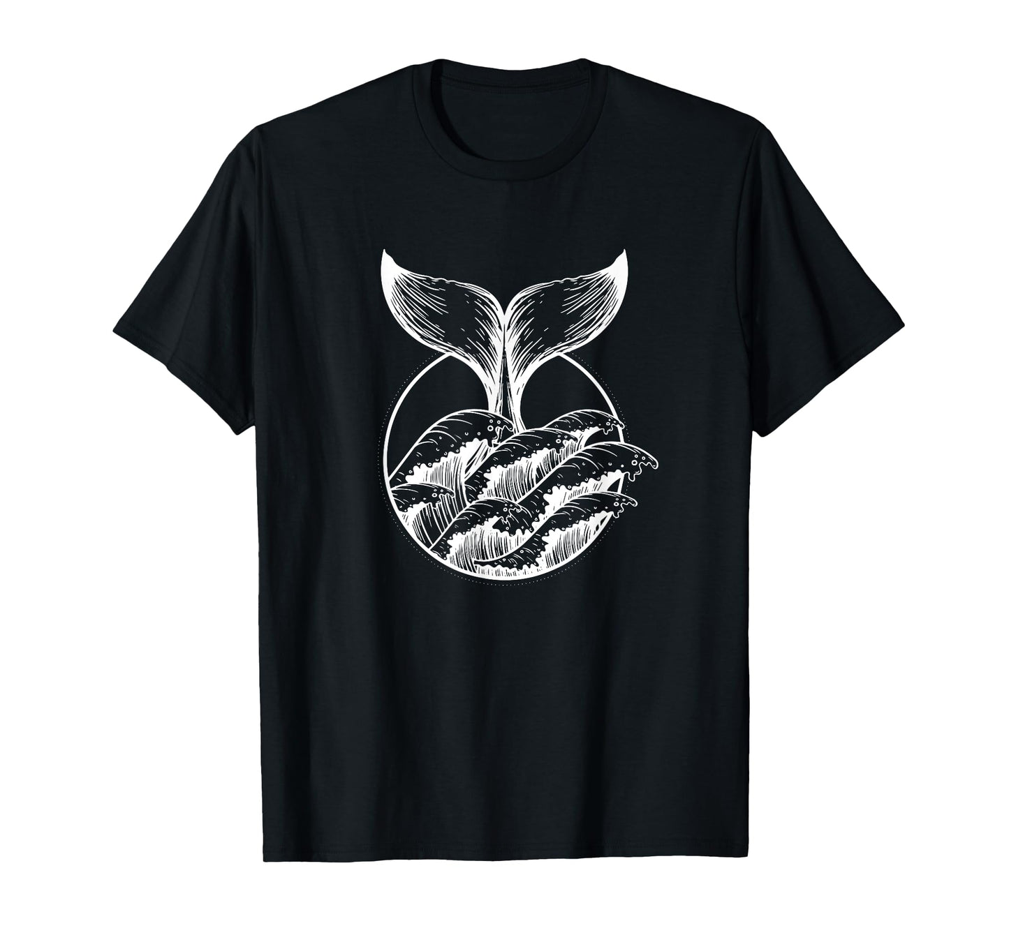 Whale Tail Breach Sea Ocean Waves Line Art T-Shirt for Women Girls Kids Men