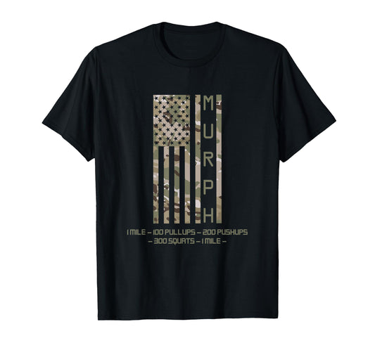 Murph Memorial Day Workout WOD Cam Multi Camo Flag vertical T-Shirt