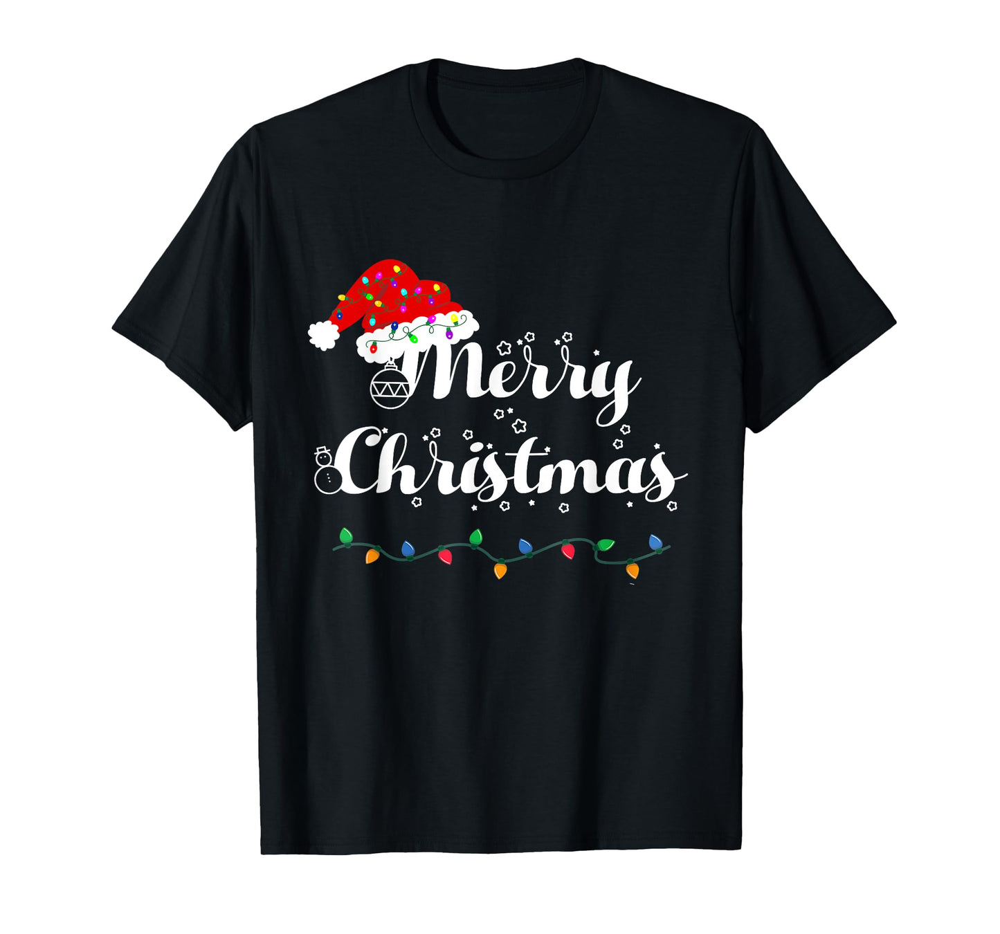 Merry Christmas Lights Red Santa Hat Xmas Family T-Shirt