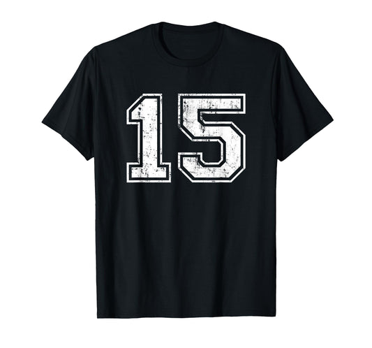 Number 15 Fifteen Distressed Vintage Sport Team Gym Training T-Shirt