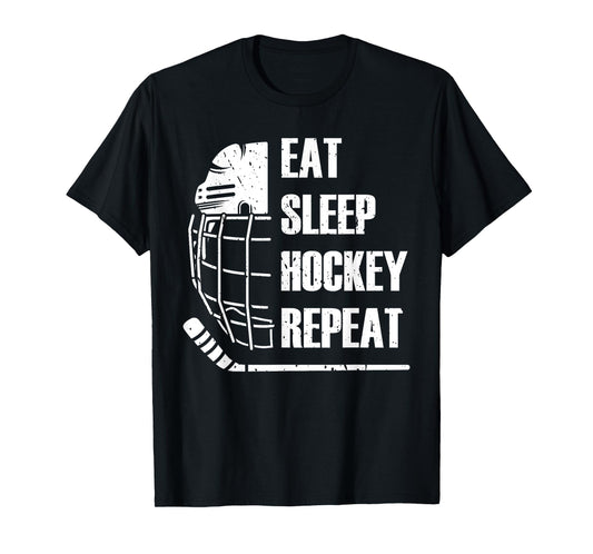 Eat Sleep Hockey Repeat Funny Mask Stick Ice Hokey Player T-Shirt
