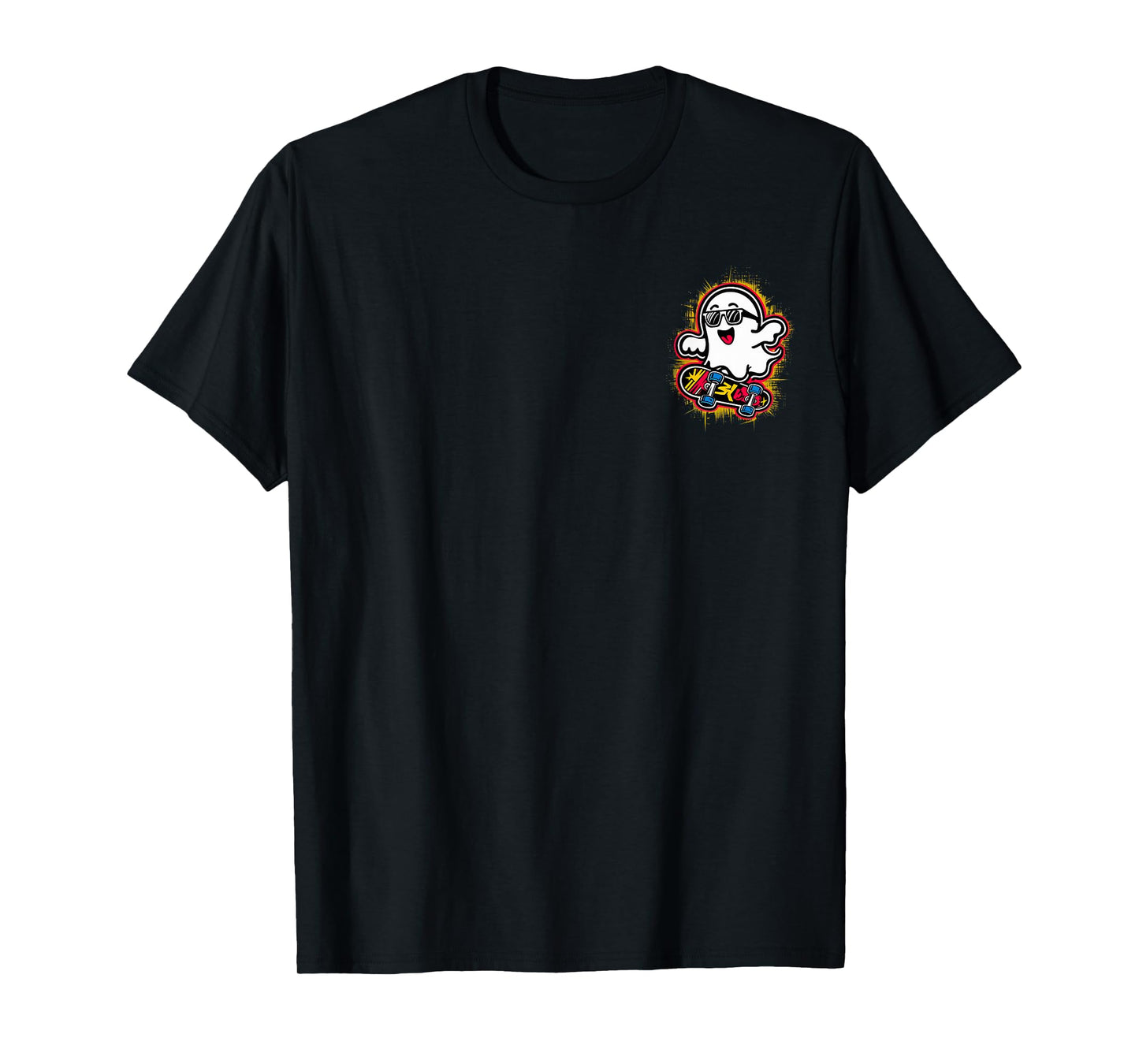 Funny Ghost On Skateboard Retro Halloween Costume Kids Boys T-Shirt