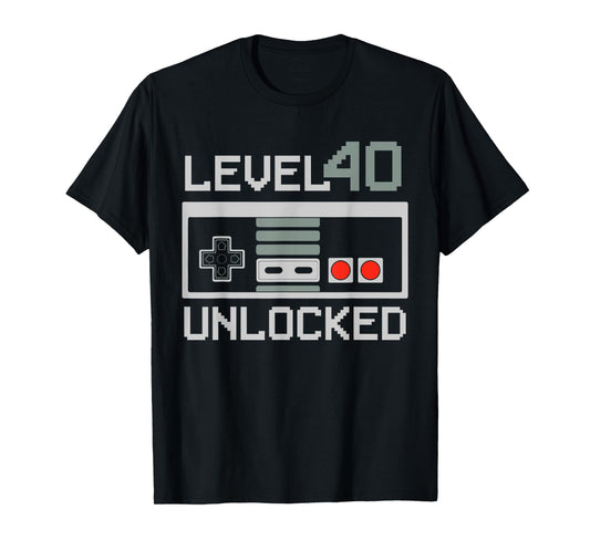 Level 40 Unlocked Video Gamer Vintage 40th Birthday Present T-Shirt