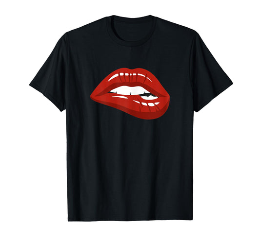 Red Lips Biting Lipstick Makeup T-Shirt