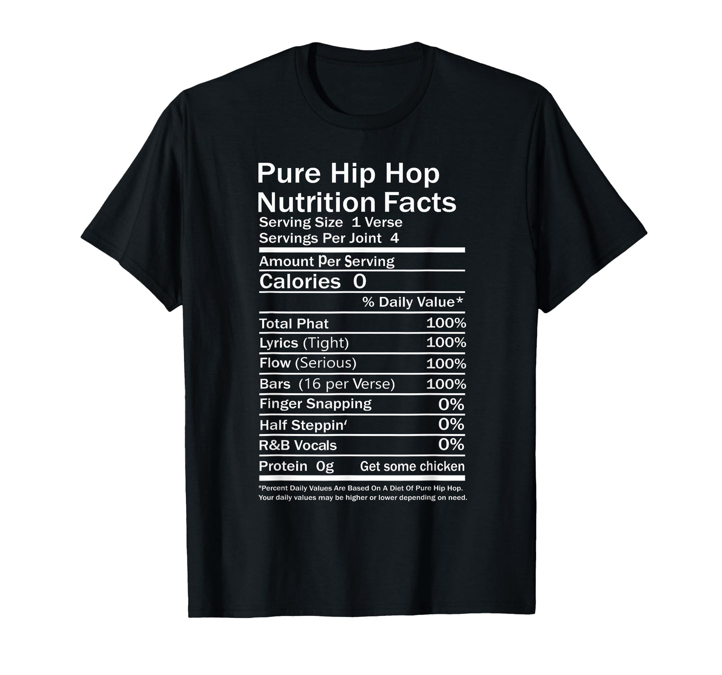 Hip Hop Nutrition Facts Concert Rap Music Joke Party Casual T-Shirt