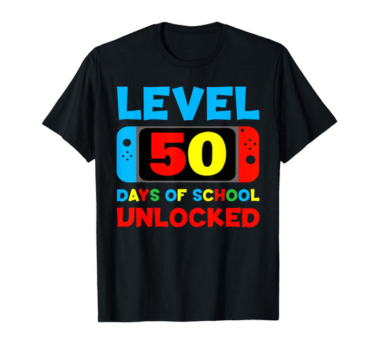 Level 50 Days Of School Unlocked 50th Day Of School Gamer T-Shirt