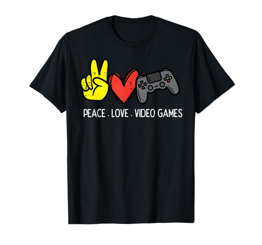 Peace Love Video Games Gamer Men Boys Kids Women Youth Teen T-Shirt