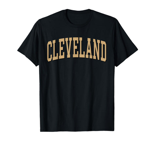 Cleveland Apparel . Co - Vintage Varsity Arched Text Cleveland T-Shirt - Unisex-Adult, Short Sleeve, T-Shirt, Red, Small