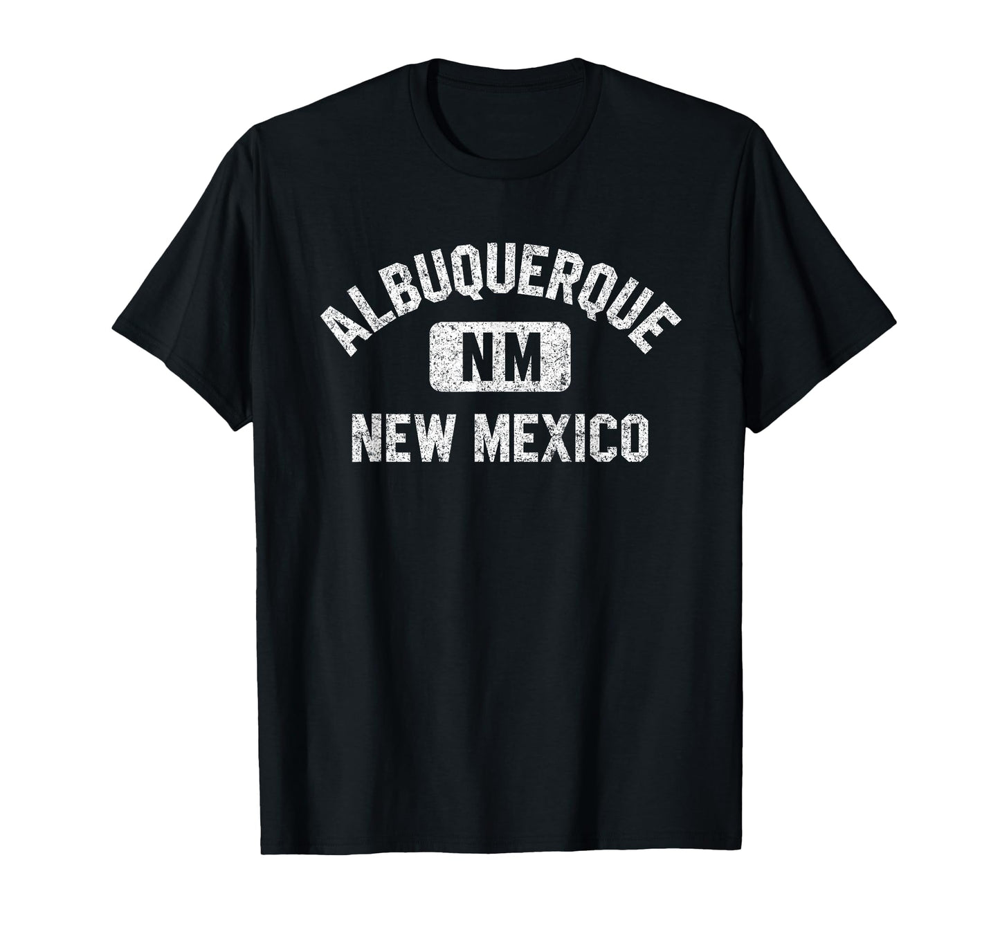 Albuquerque New Mexico Gym Style Distressed White Print T-Shirt