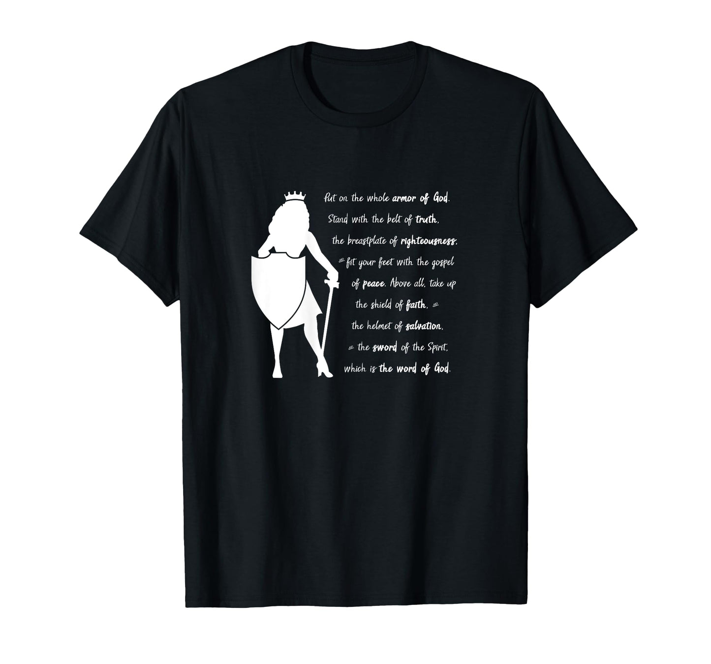 Armor of God Ladies Shield of Faith Sword Bible Verse Jesus T-Shirt