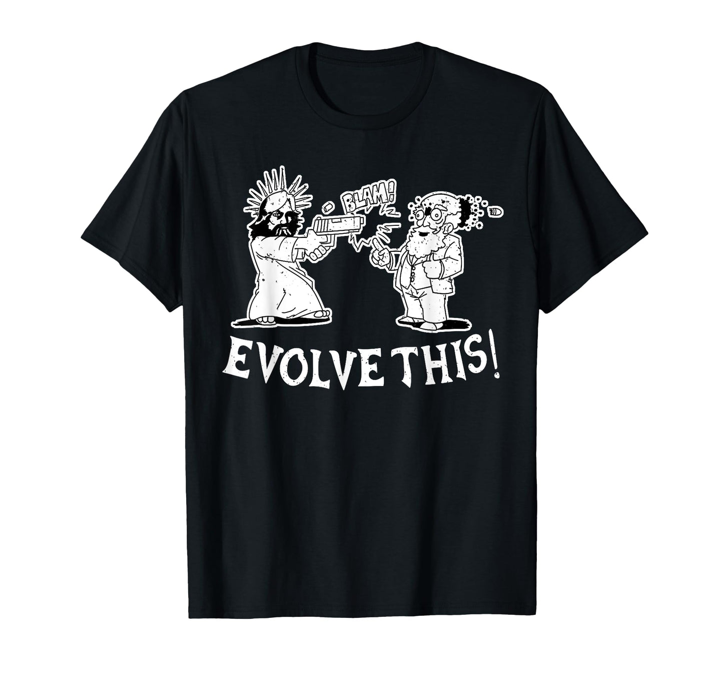 Vintage Evolve This Jesus And Darwin T-Shirt, Small, Black