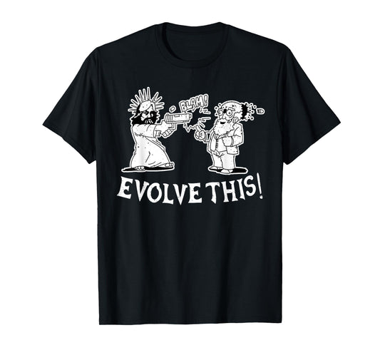 Vintage Evolve This Jesus And Darwin T-Shirt, Small, Black