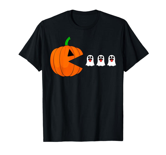 Halloween Gamer Pumpkin Eating Ghost Costume Men Boys Kids T-Shirt