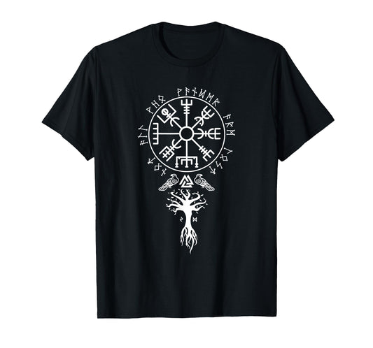 Cool Magical Stave Norse Symbol Ancient Mythology Vegvisir Runes Funny Viking Compass Nordic Gift Men Women T-Shirt