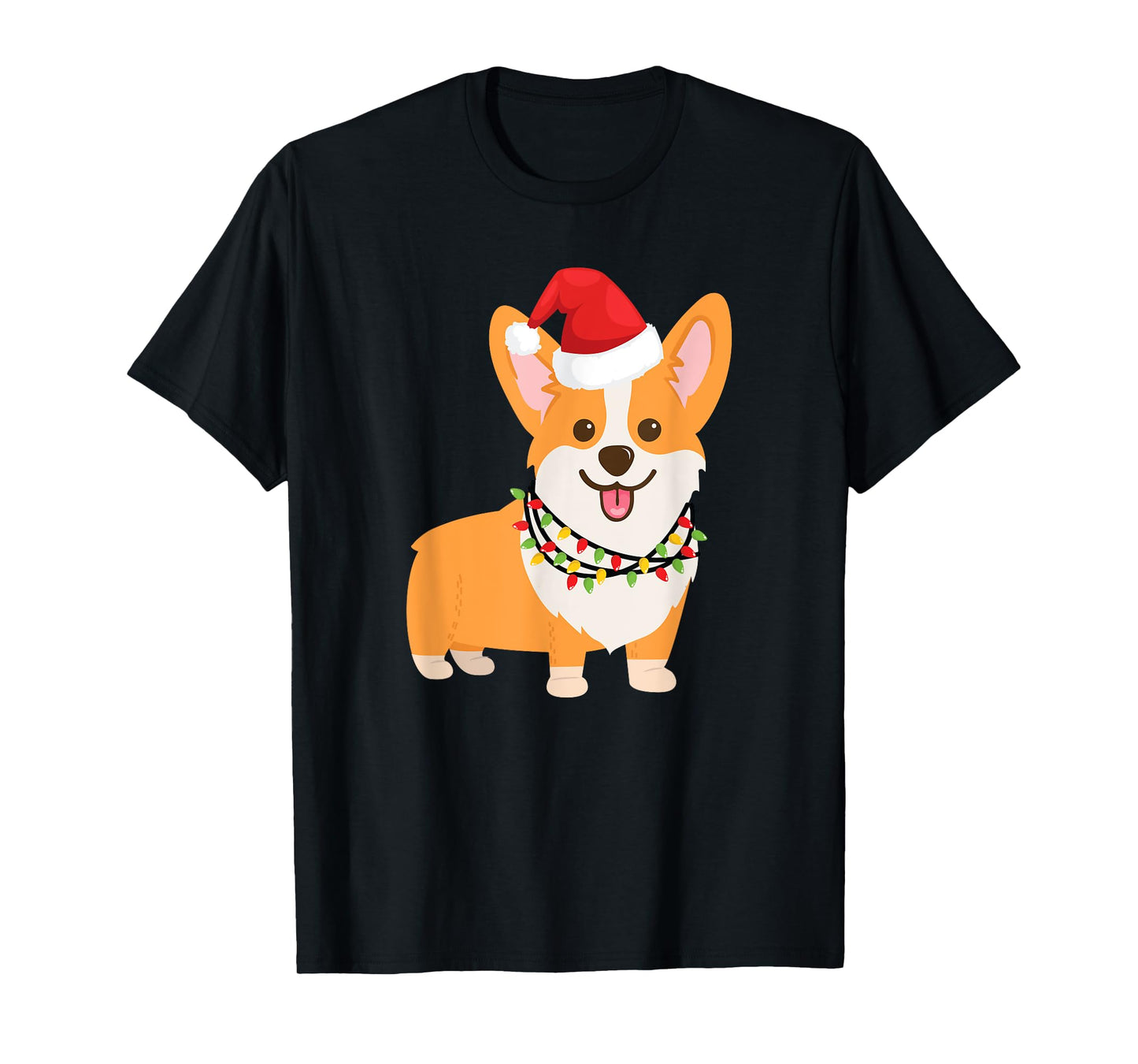 Christmas Corgi Dog, Cartoon Style, Fawn, Red T-Shirt