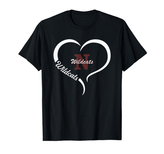 Newark Wildcats Logo Half Heart Slogan HS T-Shirt