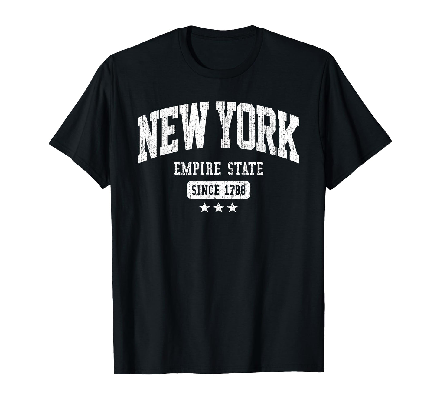 Vintage New York Empire State NYC Weathered White Text T-Shirt